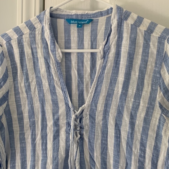 Blue‎ Island blue/white striped fringe cover up, M - Picture 2 of 11